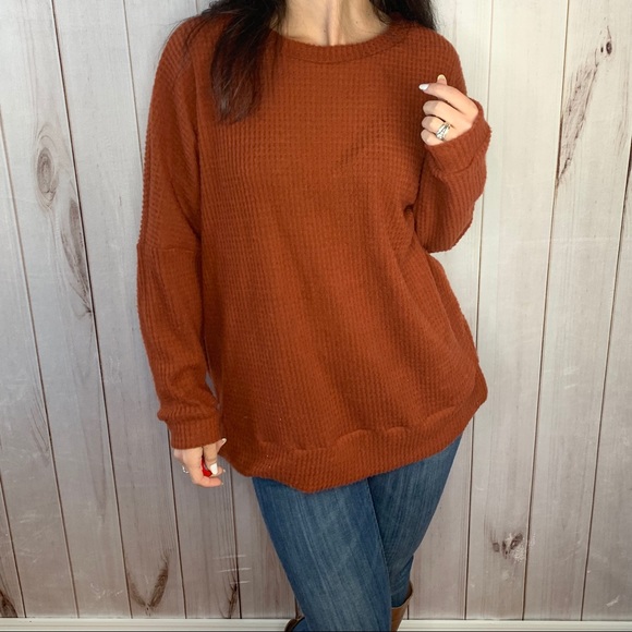 ⚡️LAST ONE⚡️Lotti-rust orange waffle knit pullover - Picture 7 of 9
